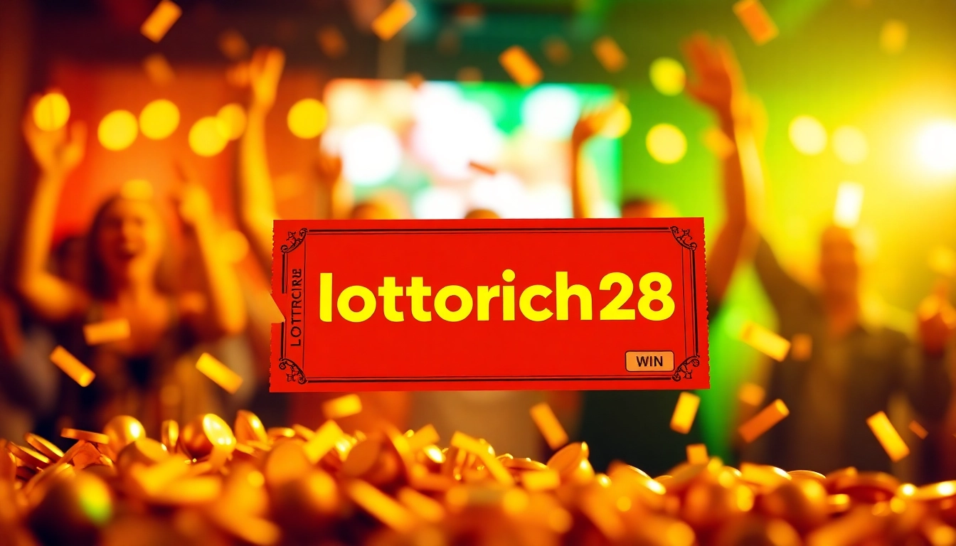 Celebrate your luck with lottorich28's dynamic online lottery experience featuring a winning ticket.