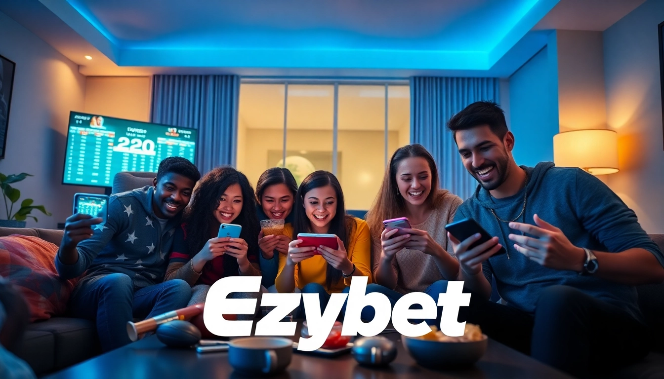 Ezybet's vibrant online betting atmosphere showcasing enthusiasts engaged in sports betting.