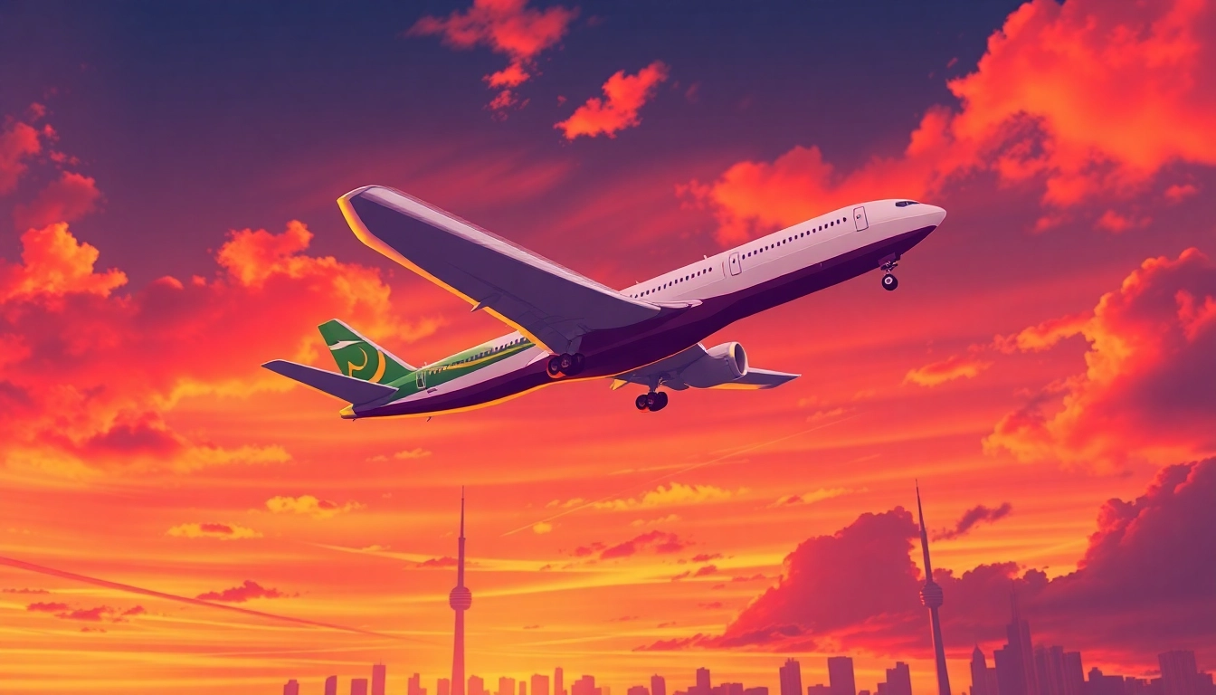 Capture the majestic PK789 PIA flight soaring over Toronto's skyline at sunset.