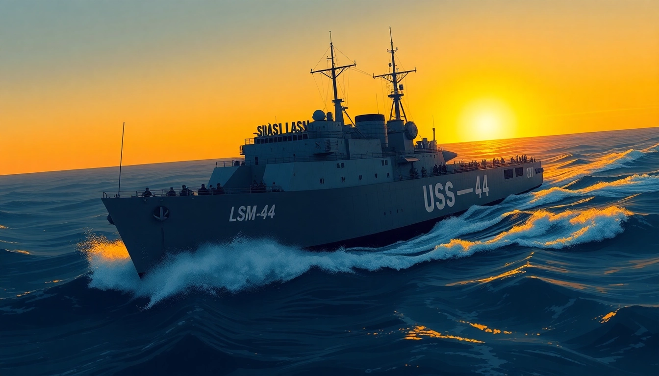 The USS LSM-44 showcasing its unique features on the ocean, highlighting its legacy in naval history.