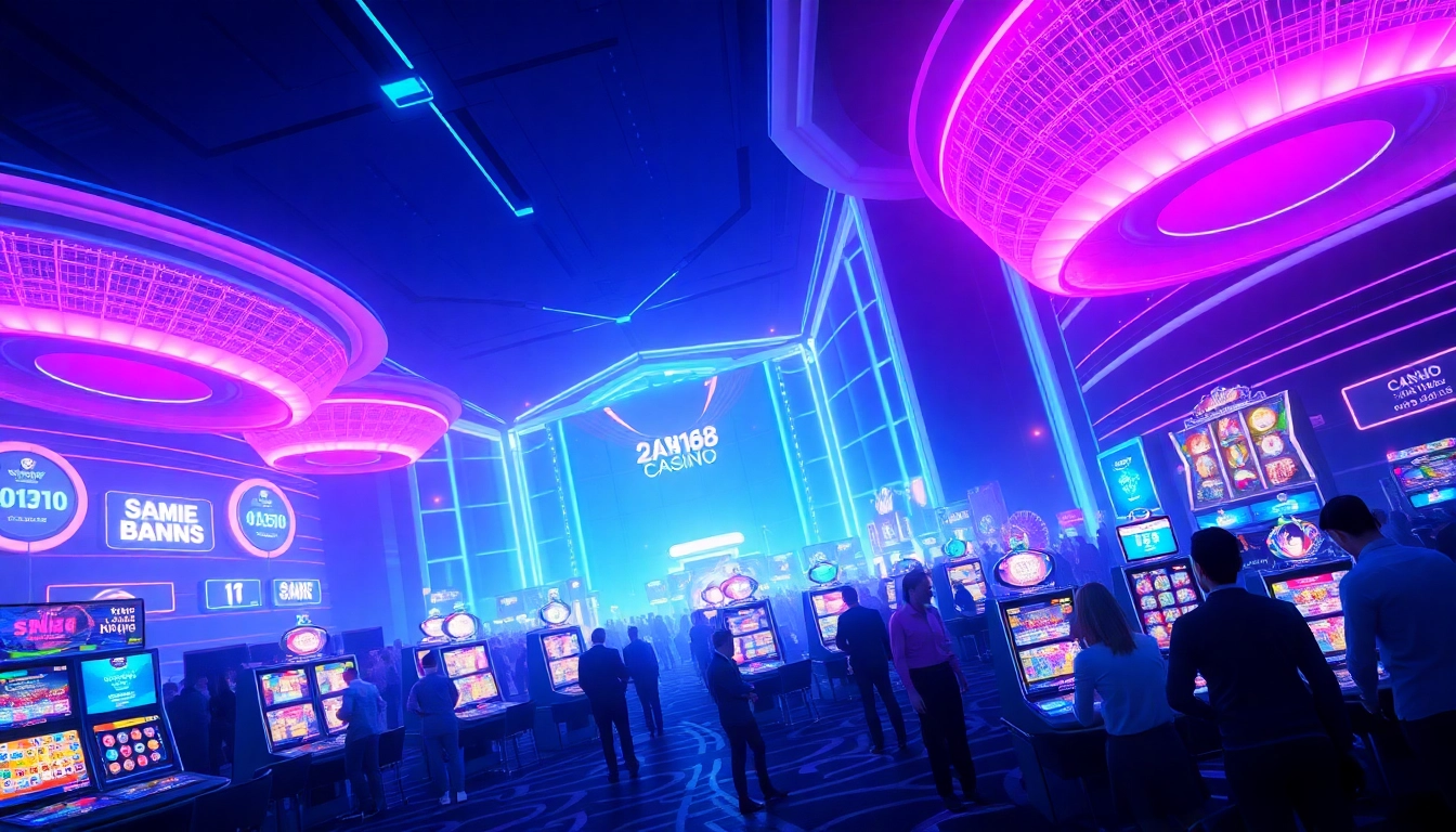 Explore the thrilling dark168 casino environment filled with neon lights and vibrant gaming experiences.