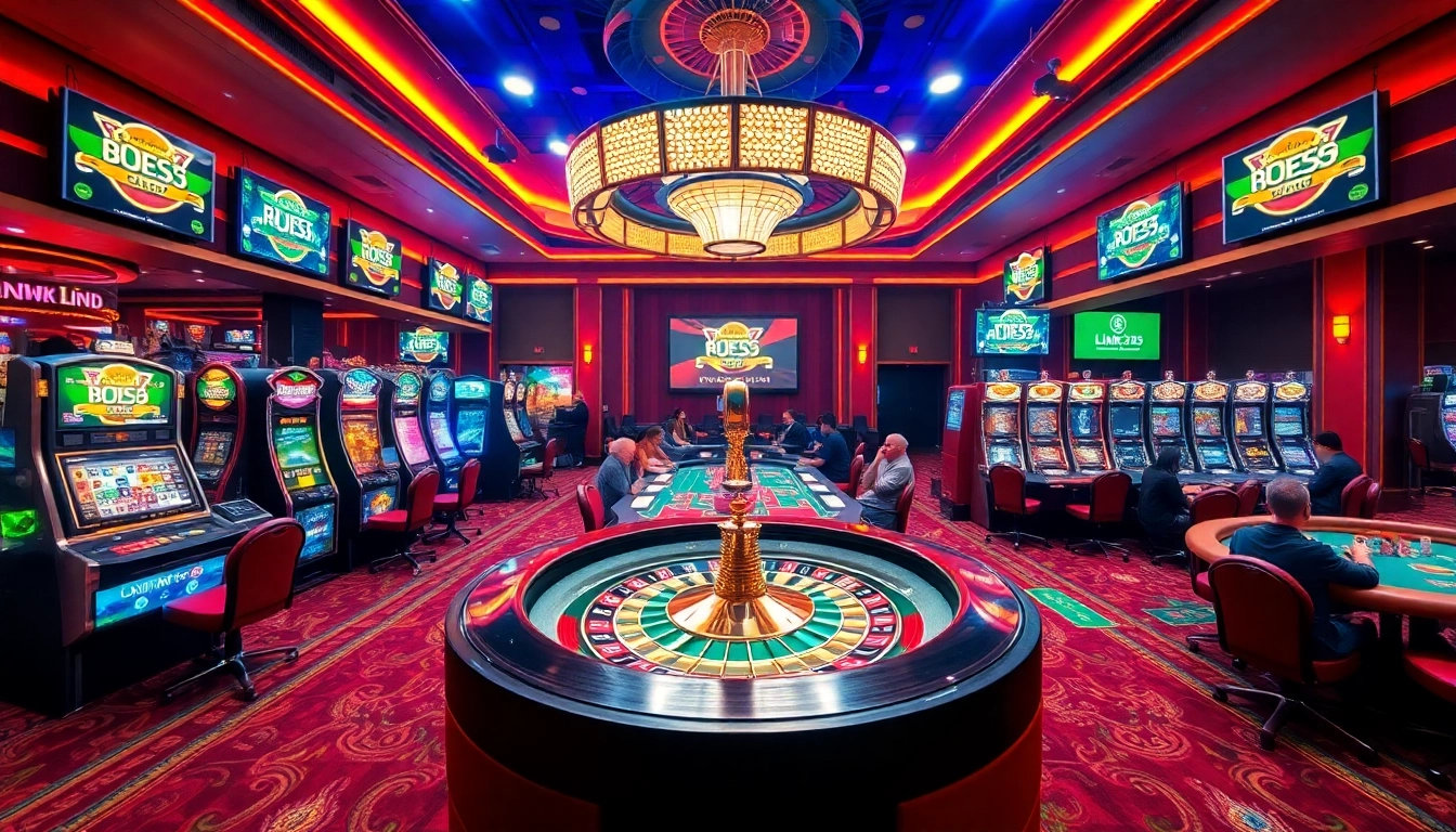 Experience the thrill of Link 123B with vibrant casino tables and slot machines in action.