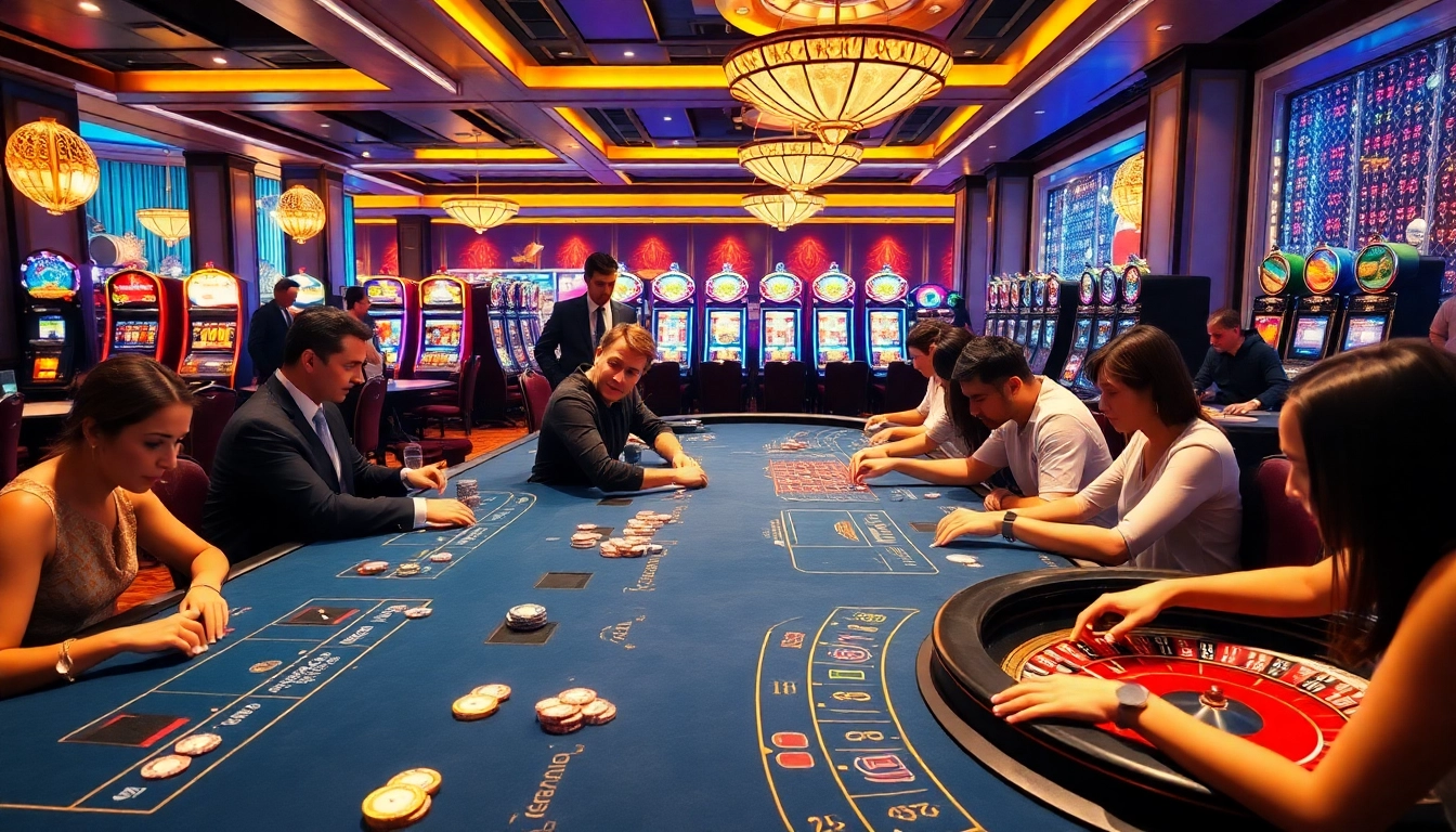 Players enjoying thrilling casino games like poker and roulette at RR88.