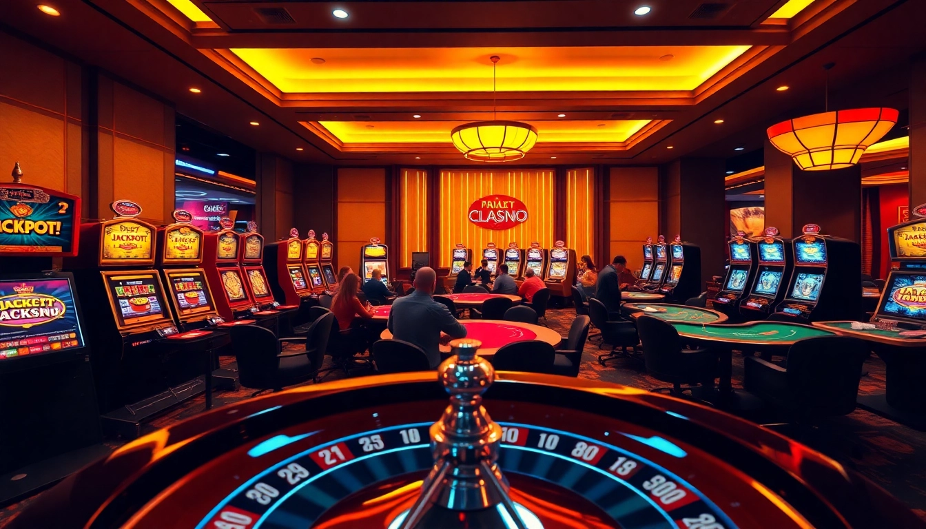Engage in thrilling gameplay at Bet88vn's luxurious casino interior, showcasing vibrant poker tables and slot machines.