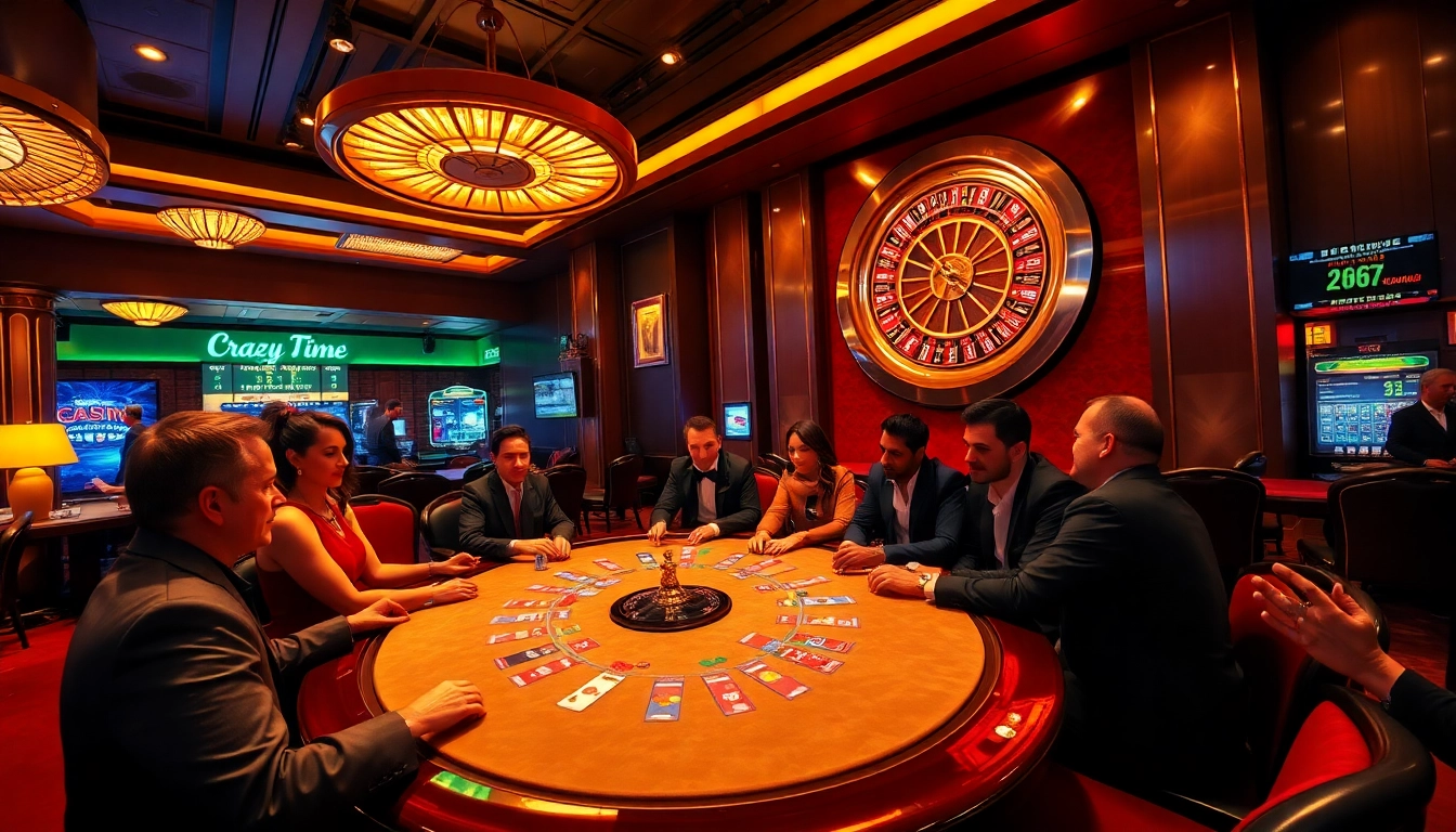 Experience the rush of casino scores crazy time with players engaging at a high-stakes poker table, chips in hand.