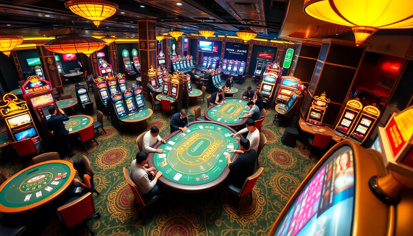 Experience the thrilling atmosphere at the Best Casino Online in Singapore with players enjoying various games.